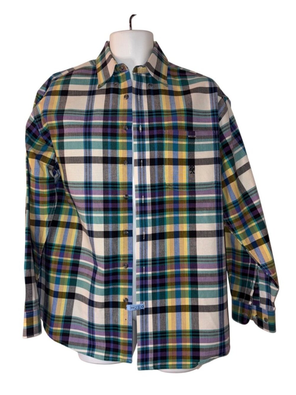 Men's Wrangler 20X Multicolor Plaid Button-Down Shirt Size L 100% Cotton